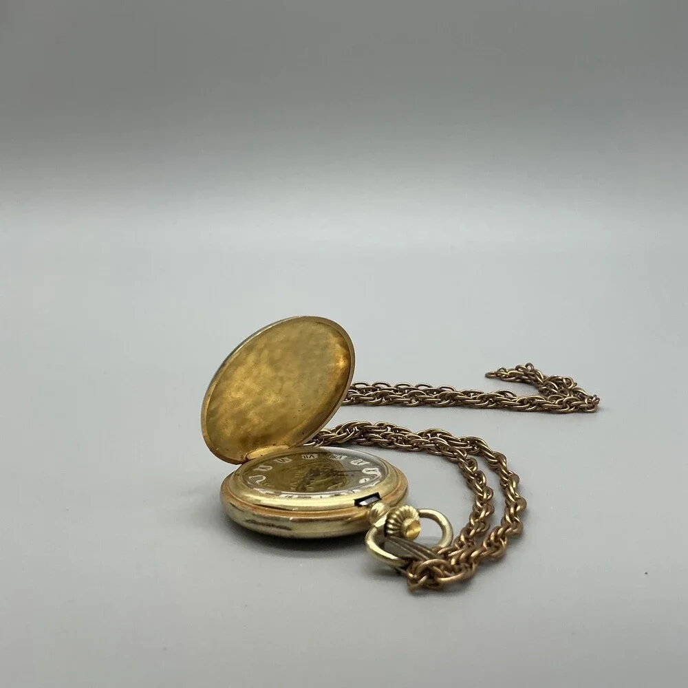 Vintage North Star Watch Pendant Women 36mm Gold Full Hunter Manual Wind Chain